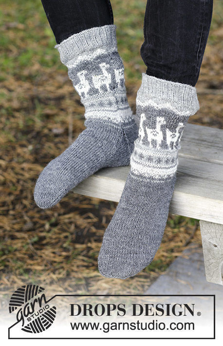 Boys and men's knit dutch heel (toe wide) Lama Rama Socks. Free pattern (norwegian).