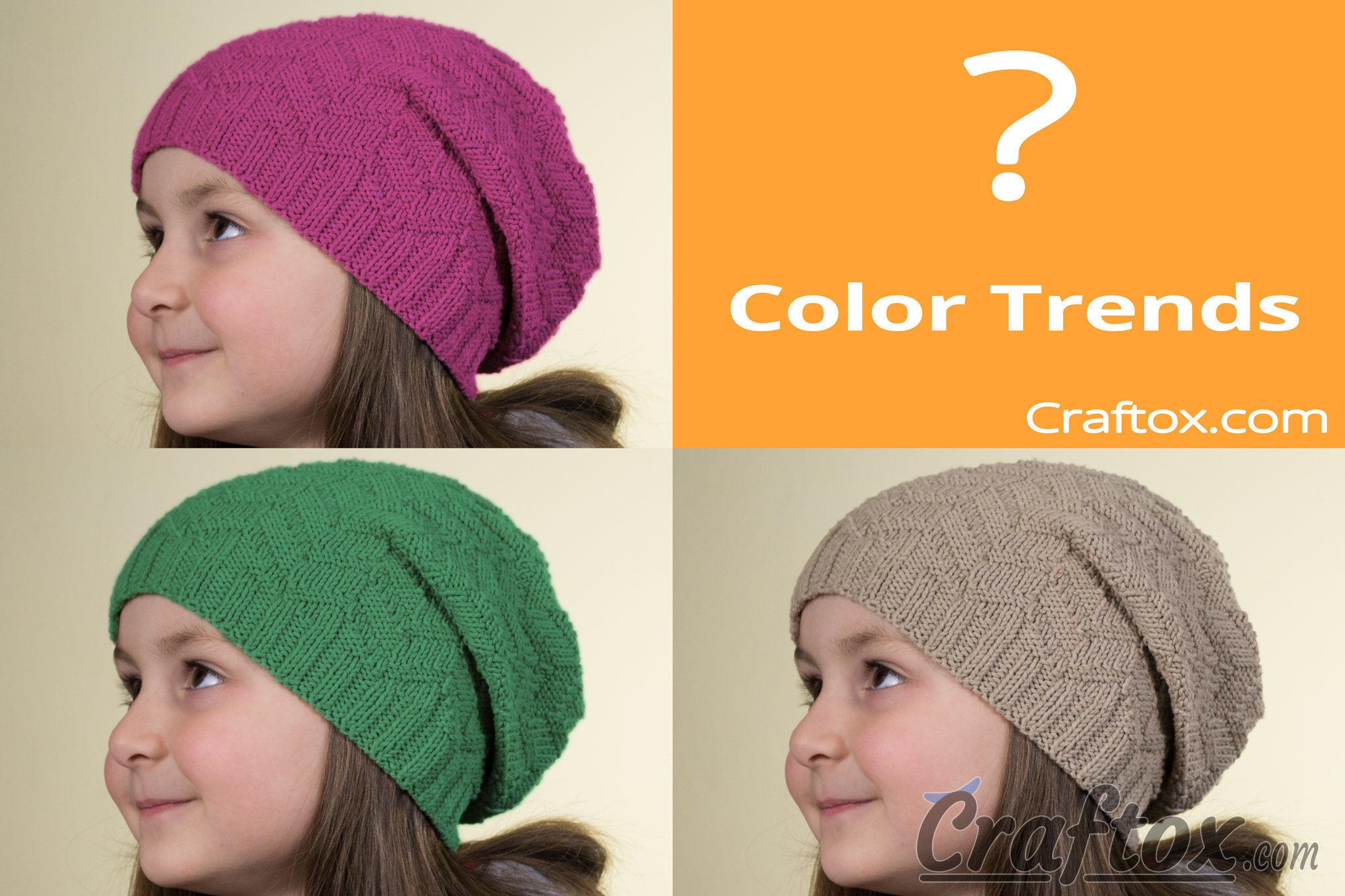 "Color Trends" unisex slouchy beanie free knitting pattern