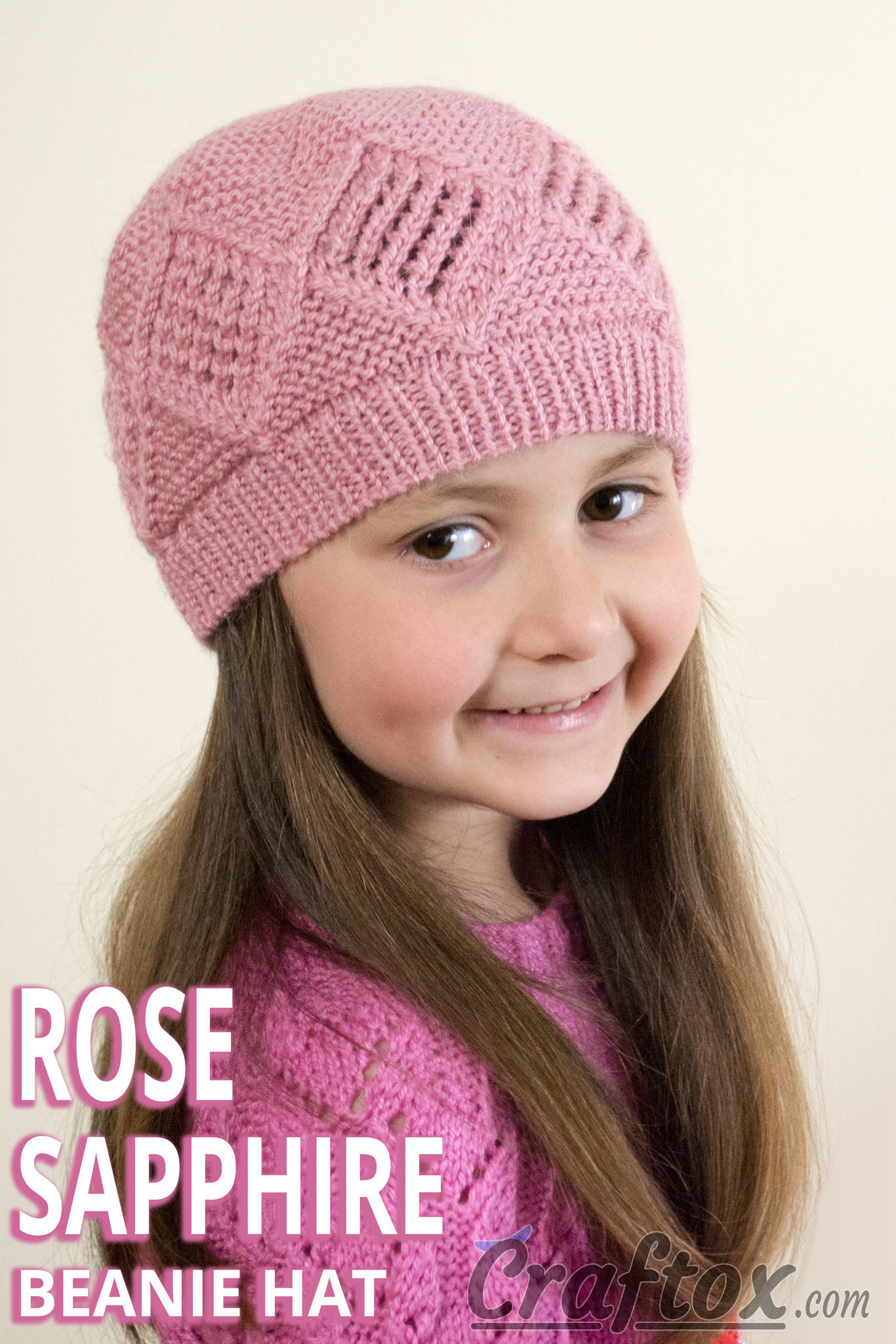 Diamond texture beanie hat "Rose Sapphire". Free knitting pattern.