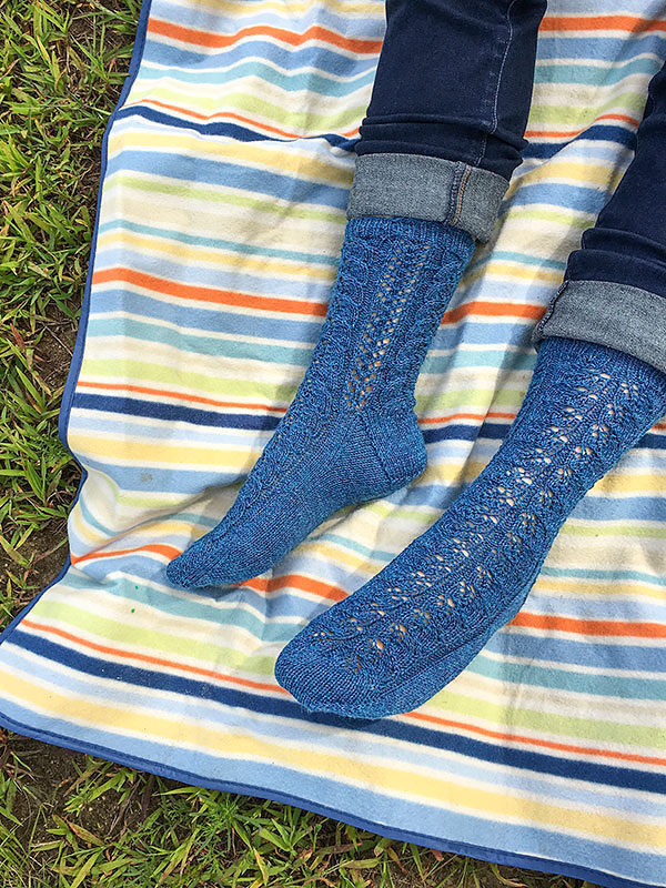 Lace socks mid calf Shenandoah. Free knitting pattern.