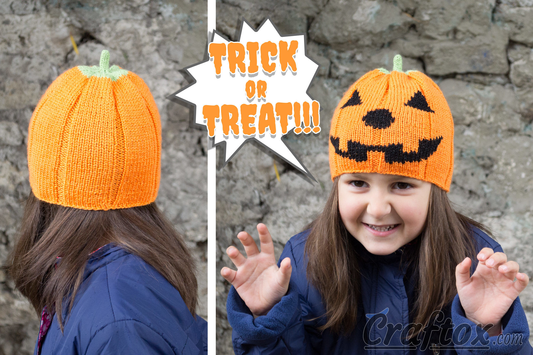 Pumpkin Hat. Knitting Halloween pattern.