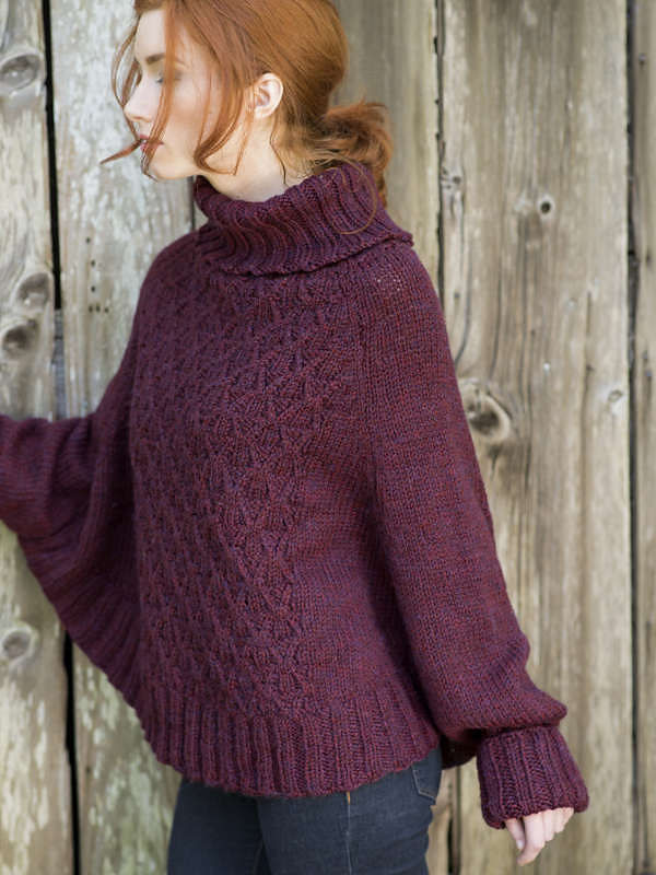 Women's and girls knit poncho Galilee. Free pattern (cables, turtleneck). 2