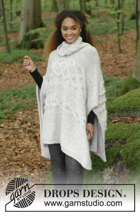 Women's and girls (teen) knit poncho Snow Queen. Free pattern.